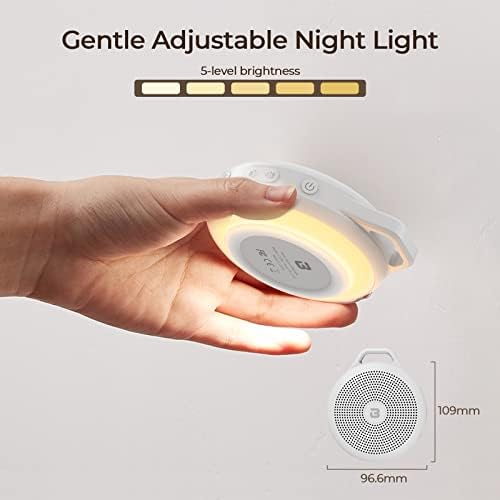 Máquina de som de ruído branco portátil para bebê, 20 som natural calmante com luz noturna, máquina de cancelamento de ruído Baby para meditação, controle de volume para auxílio para dormir, presente de registro, trave case & adaper