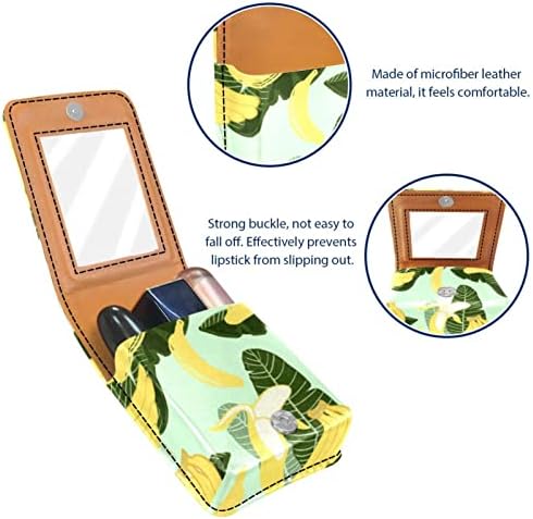 Bolsa de batom de batom de maquiagem de oryuekan com espelho portátil de armazenamento portátil de armazenamento de armazenamento Lip Gloss Organizer, plantas tropicais desenho animado de banana frutas