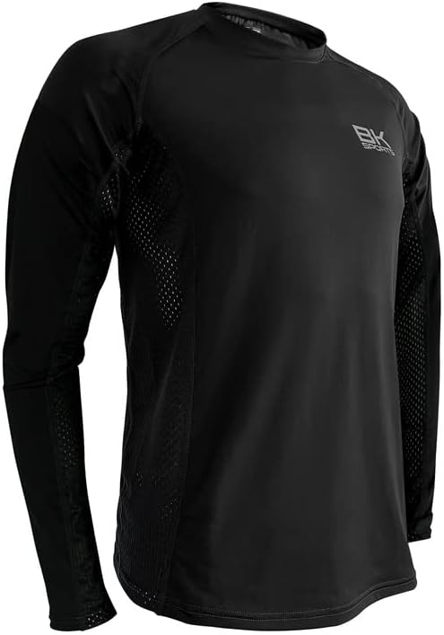 BK Sports Bamboo Manga longa Camisas masculinas- Camisetas básicas de compressão para homens, camiseta casual camiseta- preto