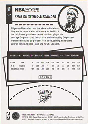 2021-22 Panini Hoops 3 Shai Gilgeous-Alexander Oklahoma City Thunder NBA Basketball Trading Card