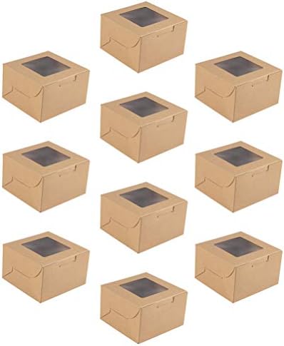 Recipientes de presente de biscoito Hemoton Caixa de bolo 10 PCs com janela clara de papel kraft de papel de padaria Caixas de embalagem