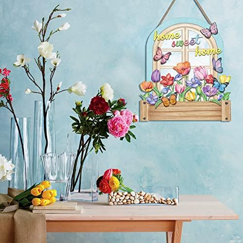 Decorações de primavera de Kairne para casa Sweet Home sinal de primavera Sinais de boas -vindas Pintura de flores de madeira