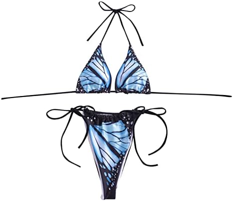 Princho de duas peças de duas peças Prind Butterfly Print Halter Triangle Tie Bikini lateral Conjunto de roupas de banho
