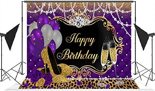 Lofaris Purple and Gold High Salto alto Partido de aniversário Faculdade de feliz aniversário Feliz aniversário para mulheres Sliver Balloons Decorações de leopardo de pérolas para qualquer idade adultos feminino