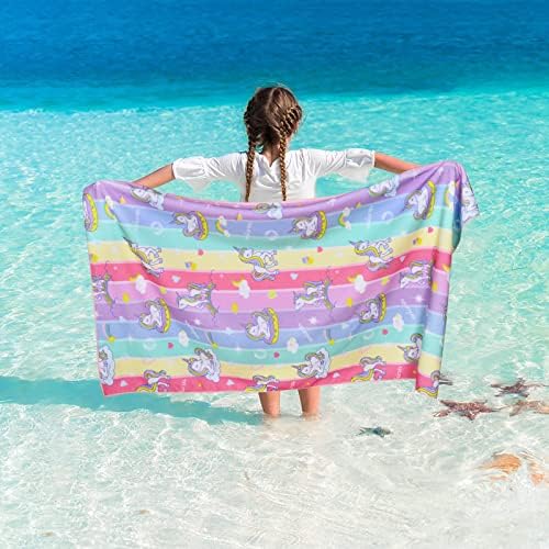 Toalha de praia de unicórnio de microfibra aspmiz, toalha de banho arco -íris de grandes dimensões e toalhas de banho