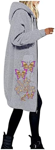 Casaco de comprimento médio feminino estampa floral manga longa com zíper casual casaco com capuz jaqueta de jaleco quente casual casual casual feminino aberto
