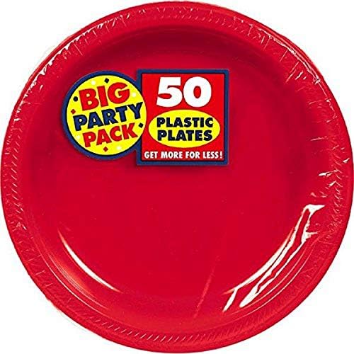 AMScan 630732.4 Placas de almoço plástico, 50 peças, Apple Red
