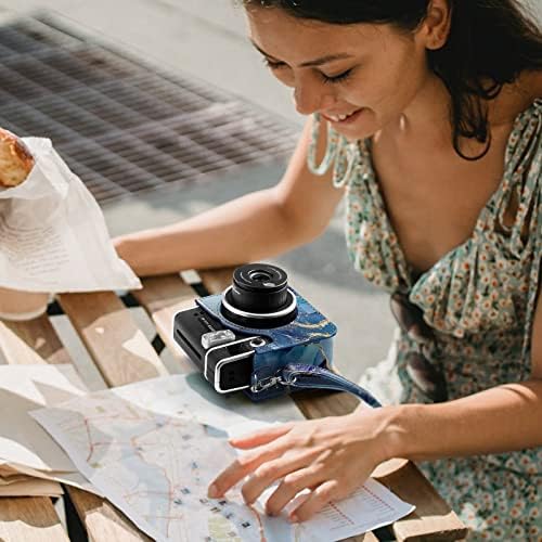 Caso de proteção para fintie para Fujifilm Instax Mini 40 Câmera instantânea - capa de couro vegano premium com cinta ajustável removível, mármore oceano