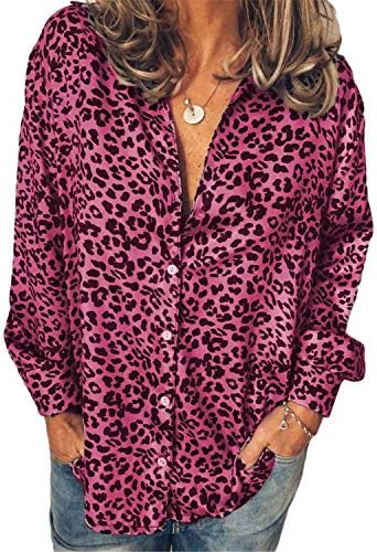 ANDONGNYWELL Women's V Neck Chiffon Bloups Tops Tops de manga comprida camisas de leopardo Blusa T T para senhoras