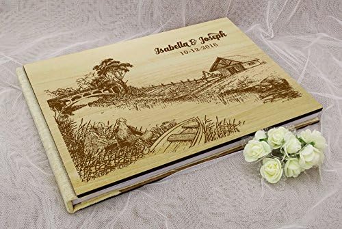 Livro personalizado de convidados de casamento de fazenda de madeira