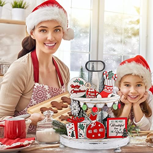 8 peças decoração de natal para bandeja em camadas mesa de natal plata
