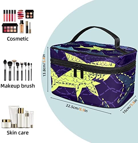 Bolsa de maquiagem de viagens de Yoyoamoy com compartimento, tubarão púrpura de púrpura grande caixa cosmética Caixa de beleza personalizada Organizador de armazenamento de beleza com alça