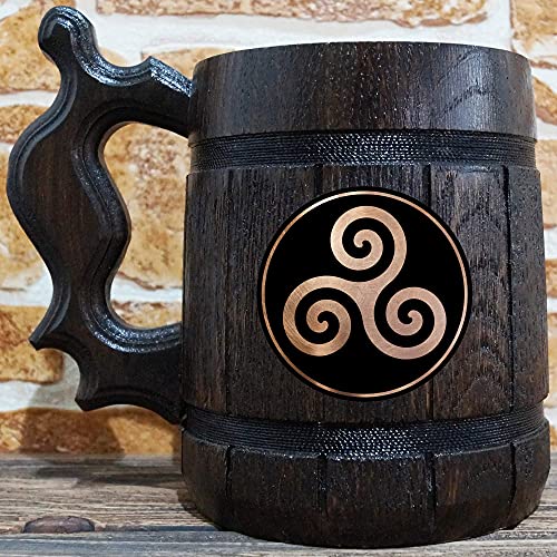 Símbolo Celtic Celtic de Triskele da caneca de cerveja Druids, caneca personalizada, bengata de cerveja gravada, presente