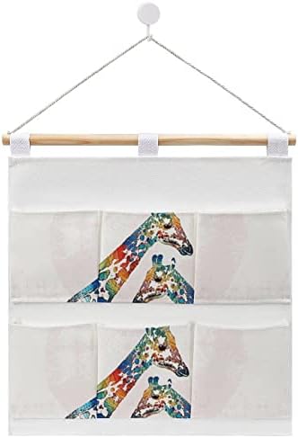 Coloque colorido de parede de girafas Bolsa de armazenamento pendurada 6 bolsos de linho de linho sobre as bolsas organizadoras de porta para banheiro do quarto