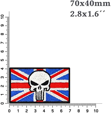 Skull Patch Britain Flag Fabric Applique para costurar ou passar a ferro para todos os tecidos | Patch de motociclista emblema do crânio para todas as roupas e couro | 2.75x1.57 in