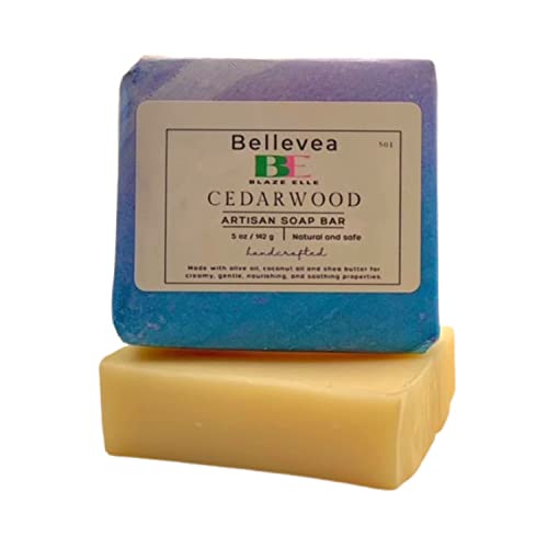 Bellevea Artisan Soap Bar de Blaze Elle, Cedarwood, artesanal, 5 onças - o perfume de Cedarwood, Processo frio Sabonete