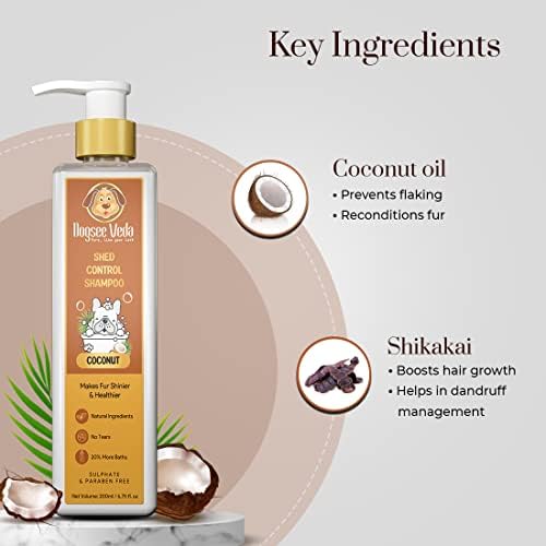 Dogsee Veda Shed Control Coconut Oil Dog Shampoo | natural e livre de parabenos | Ayurvédico | Crueldade grátis | Aumenta