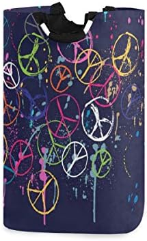 Yyzzh colorido signo de paz colorida scrible tinta respingo em azul escuro grande lavanderia bolsa de cesta de cesta de compras
