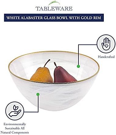 Badah White Alabaster 10 Bigela de vidro com aro de ouro