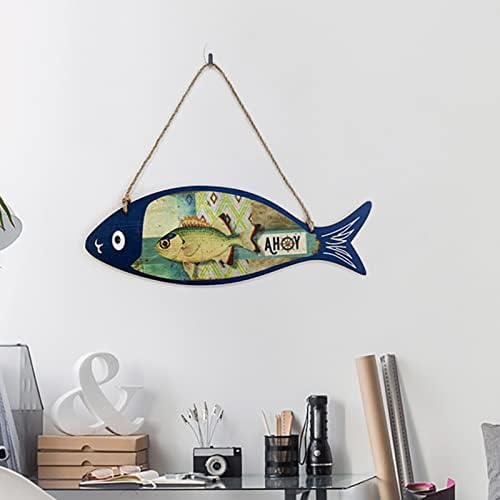 Manchado anéis de vidro de verão peixe de madeira bem -vindo sinal de parede náutica decoração de arte pendurada peixe