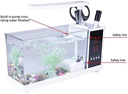 Zlbyb mini aquário aquário aquário USB aquário com luz LCD LCD Tela e relógio de peixe aquário tanques de peixes preto/branco