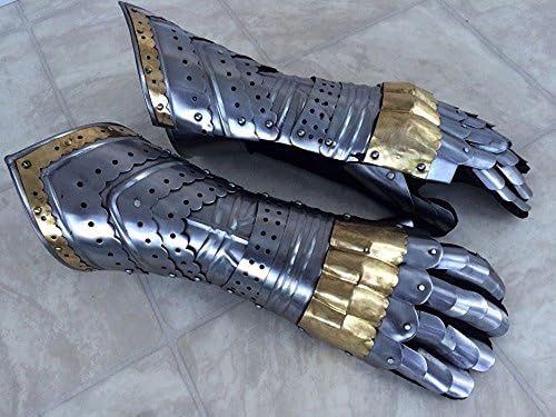 Sangamsteelcraft New Gift Gostelet luvas de armadura par de bronze acentos - Cruzado de cavaleiro medieval - aço