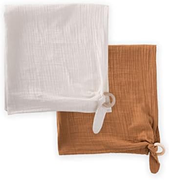 Cérie de Muslin de Muslin de Cügit Cobertor duplo conjunto ECRU & Brown 28x28 polegadas Breathable e leves capas para bebês,