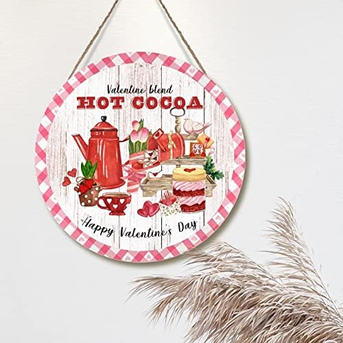 Placa de madeira Placa Art Sign Valentine Blend Bolo de chocolate quente Porta da frente Wreath Wreath Buffalo Check