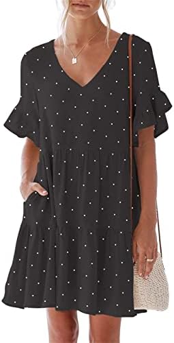 Vestido maxi feminino, manga curta casual feminina vestido de verão de bolso de bolso de bolso de bolso de bolso A mini vestidos de balanço