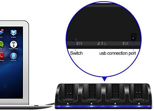 Carregador de controlador remoto Wii, 4 em 1 Wii Charging Dock Station com 4pcs 2800mAh Baterias recarregáveis ​​para Wii/Wii U Controlador-preto