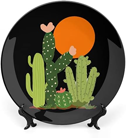 Cactus Sunrise Decorativa Placas redondas de cerâmica com estandes de exibição para decoração de casamento em casa