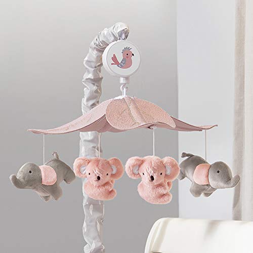 Lambs & Ivy Calypso rosa/cinza coala e elefante berço musical berço móvel