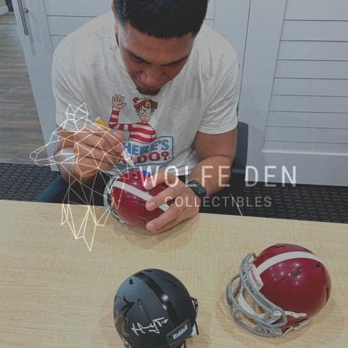 Henry To'oto'o assinou o Blackout Alabama Crimson Tide Mini Capacete com JSA CoA - Mini capacetes autografados da faculdade