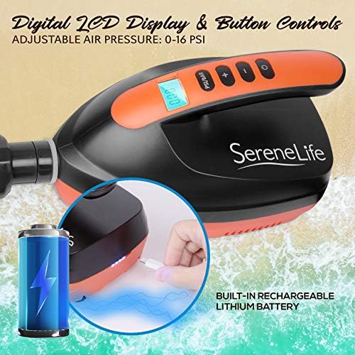 SerenelVide Inflável Stand Up Paddle Board e compressor de bomba de ar elétrico digital-110W Inflador de ar rápido recarregável com