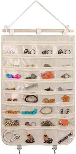 Organizador de jóias pendurado na BB Brotrade, 32 bolsos de PVC transparentes armazenamento de jóias de parede com 2 ganchos de metal para retenção de jóias