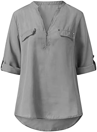 Camiseta de blusa de lounge para feminino meia manga curta em vaca de pescoço de pescoço zip up lish largo fit relaxado