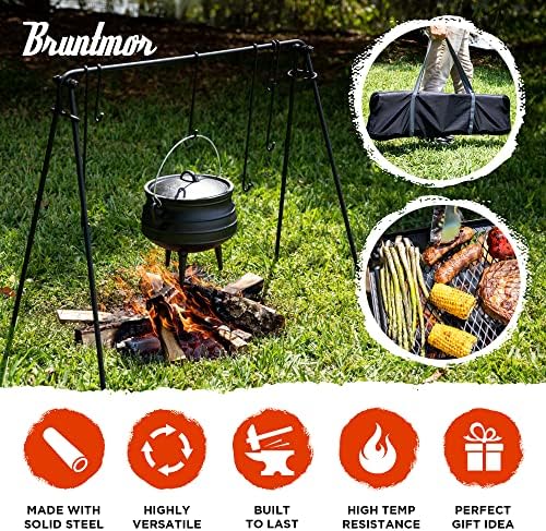 Bruntmor Ferro fundido portátil portátil pendurando fogueira de fogueira para piquenique para churrasco, acampamento ao ar livre, fogueira para churrasque