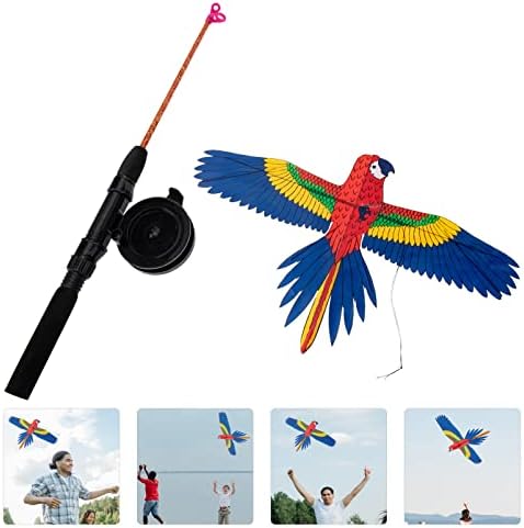 Besportble Bird Toys Beach Toys 1 Defina pipa com pólo de pesca desenho animado Pipada Fácil de Fly Beach Kites Animal Kites Kit Kit