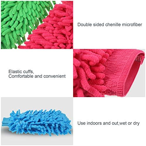 BBTO 5 peças Lavagem de carro Mitts Chenille Microfiber Wash Luve Double-lados sem arranhão Mitt, 5 cores