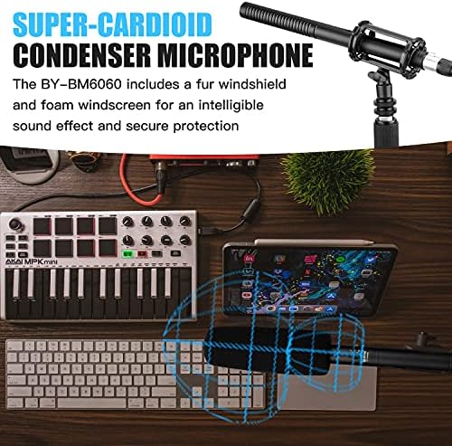 Micropóneo BOYA XLR BY-BM6060 Microfone de condensador de espingarda super-cardióide com 24 48V Phantom Power para câmera entrevista