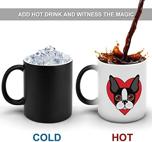 Boston Terrier com corações Creative Descoloration Creamic Coffee Cuplet Heat Mug Kneg Funny for Home Office