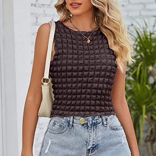 Tanque de colheita feminina tampas de moda bolha jacquard triwneck sem mangas streetwear sexy girls gostosas fofas colete