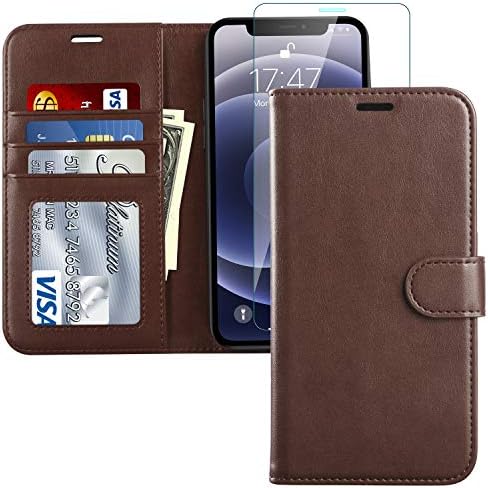 Bemal para iPhone 12 Caixa de carteira com protetor de tela, iPhone 12 Pro Flip Case, titular de cartão de crédito de bloqueio