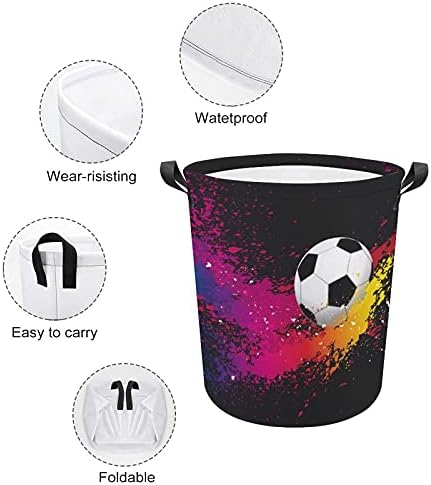 Salpicos coloridos com bola de futebol cesto de lavanderia com alças de cesta de armazenamento para organizador de brinquedos