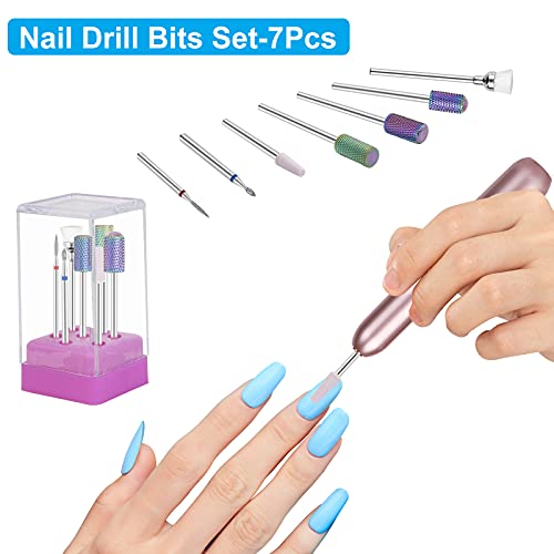 Bits de broca de unhas de Yangzr, 7pcs Profissional Tungsten Carbide Diamond Ceramic Bit Set para unhas de acrílico 3/32 bits Remover