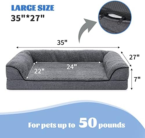 Cama de cachorro ortopédica Sicilaien para cães grandes, cama de estimação de espuma espetada de 7 polegadas com tampa lavável removível