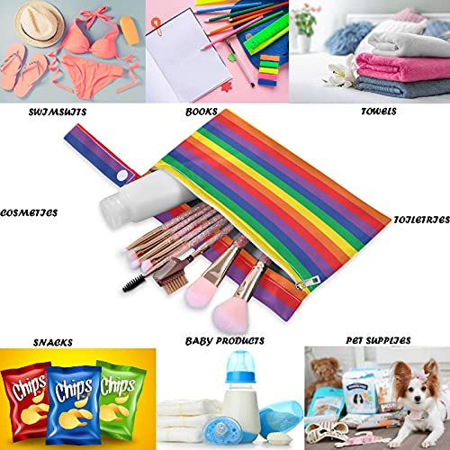 VISESUNNY Rainbow Stripe colorido 2pcs bolsa molhada com bolsos com zíper lavandenável espaço reutilizável para viagens, praia, piscina, creche, carrinho de bebê, fraldas, roupas de ginástica sujas, roupas de banho molhadas, produtos de higiene pessoal