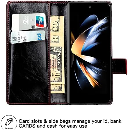 Paton para Samsung Galaxy Z Fold 4 Carteira, Galaxy Z Fold 4 Caixa com bandeja de caneta, Z Fold 4 Caso de couro com ID e bolsos de cartão de crédito, proteção militar, pulseira magnética para dobras 4 estojo - vermelho