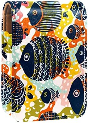 Bolsa de batom de padrão de peixe colorido com suporte de batom de espelho para mini bolsa de cosmética da bolsa