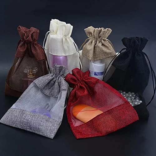 Homeemoh 50pcs Bolsas de presente de estopa para favores de festas, 16x23cm pequenas sacolas de organza com cordão